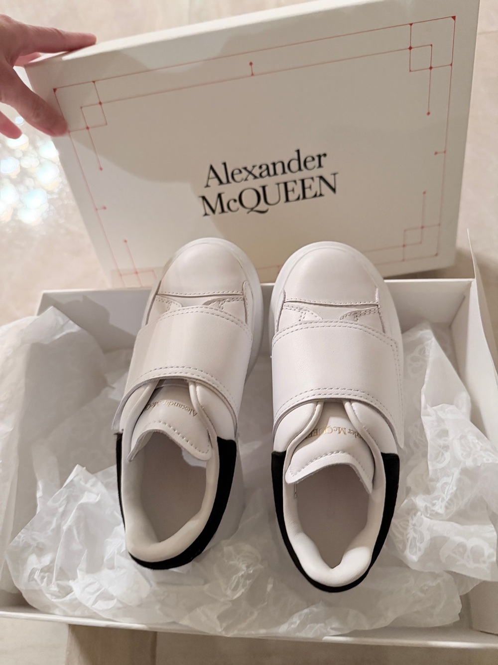 Brand new Alexander McQueen Kids White and Black Leather Sneakers